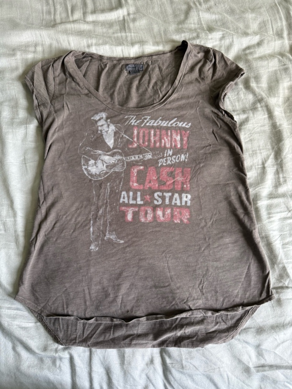 Johnny Cash On Tour Lucky Brand Graphic Scoop Neck Tee - Grey